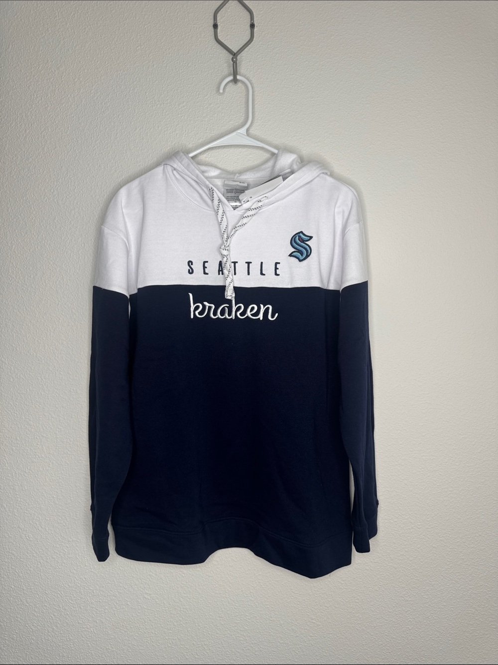NHL Seattle Kraken White and Navy Colorblock Hoodie